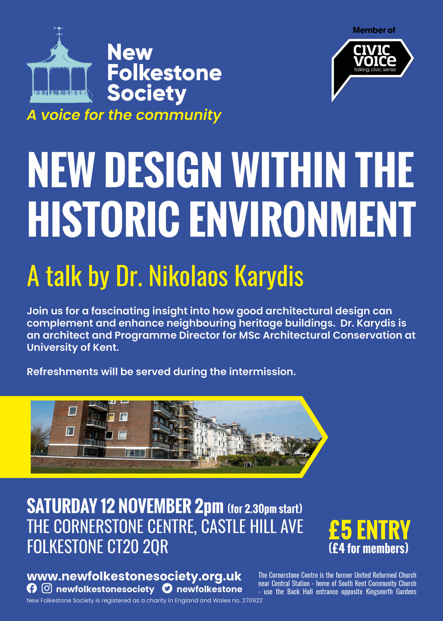 Poster for New Design Within the Historic Environment talk on 12 November 2022